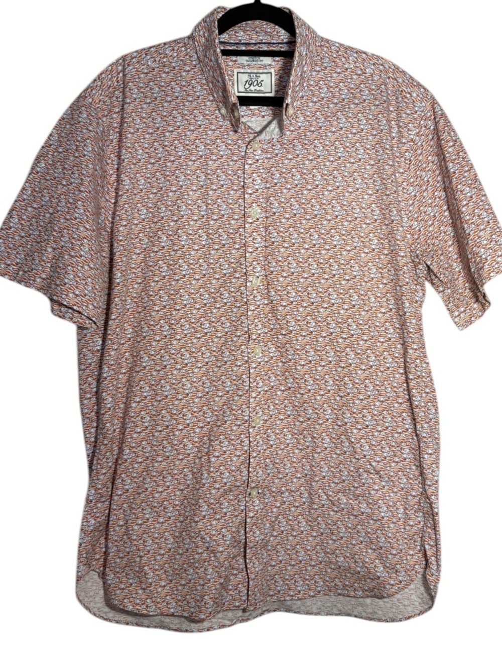 Jos. A. Bank Short-Sleeve Button-Down Shirt with orange waves and blue fish